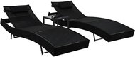Garden Chairs 2 pcs with Table Polyrattan and Textile Black - Garden Lounger