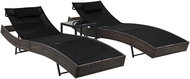 Garden Lounger 2 pcs with Table Polyrattan and Textile Brown - Garden Lounger
