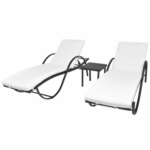 Garden Chairs 2 pcs with Table Polyrattan Black - Garden Lounger - Main image