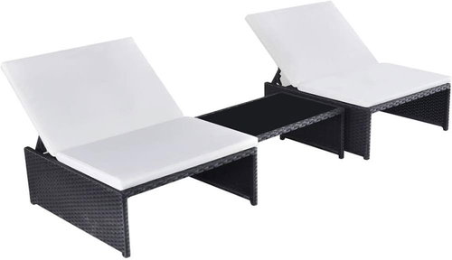Garden Chairs 2 pcs with Table Polyrattan Black - Garden Lounger - Main image