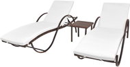 Garden Lounger 2 pcs with Table Polyrattan Brown - Garden Lounger
