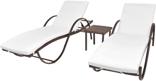 Garden Lounger 2 pcs with Table Polyrattan Brown - Garden Lounger - Main image