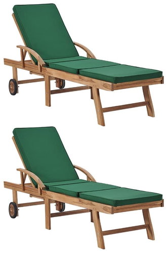 Zahradní lehátka s poduškami 2 ks masivní teak zelená - Zahradní lehátko - Main image