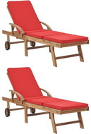 Garden Chairs with Cushions 2 pcs Solid Teak Wood Red - Garden Lounger