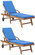 Garden chairs with cushions 2 pcs solid teak wood blue - Garden Lounger
