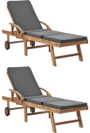 Garden Lounger with Cushions 2 pcs Solid Teak Wood Grey - Garden Lounger