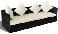 Garden Bed with Pillows and Cushions Polyrattan Black - Garden Lounger