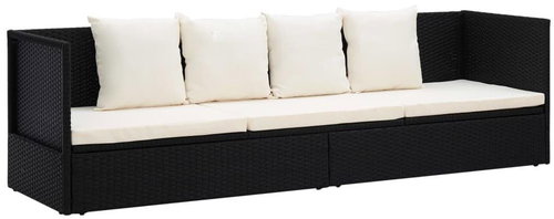 Garden bed with cushions and pillows polyrattan black - Garden Sofa - Main image