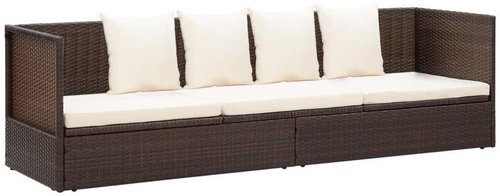 Garden Lounger with Pillows and Cushions Polyrattan Brown - Garden Sofa - Main image