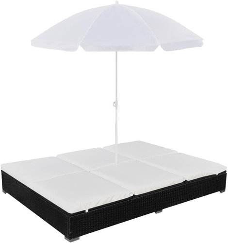 Garden bed with umbrella polyrattan black - Garden Bed - Main image
