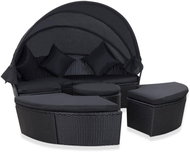 Garden Lounger with Polyrattan Canopy Black - Garden Lounger