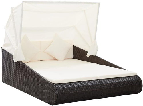 Garden Lounger with Folding Roof Brown 201x139cm Polyrattan - Garden Lounger - Main image