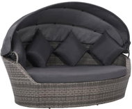 Garden Lounger with Canopy Grey 200 x 120cm Polyrattan - Garden Lounger