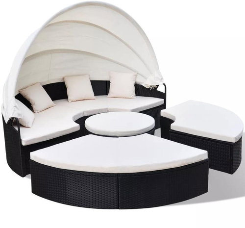 Garden Lounger Polyrattan Black - Garden Lounger - Main image