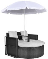 Garden bed with parasol black polyrattan - Garden Sofa