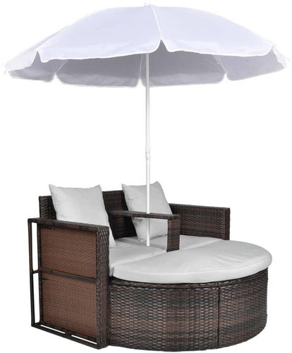 Garden bed with umbrella brown polyrattan - Garden Bed - Main image
