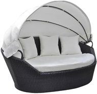 Garden Lounger with Canopy Black 200 x 120cm Polyratan - Garden Lounger