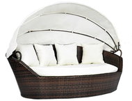 Garden Lounger with Canopy Brown 200 x 120cm Polyratan - Garden Lounger