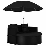 Garden chaise longue with umbrella polyrattan black - Garden Sofa