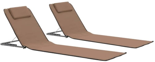 Folding Beach Mats 2 pcs Steel and Brown Fabric - Beach lounger - Main image