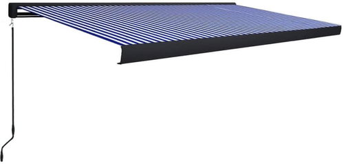 Kazetová markýza s ručním ovládáním 400 x 300 cm modro-bílá - Markýza - Main image