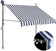 Ručně zatahovací markýza s LED světlem 150 cm modrobílá - Markýza