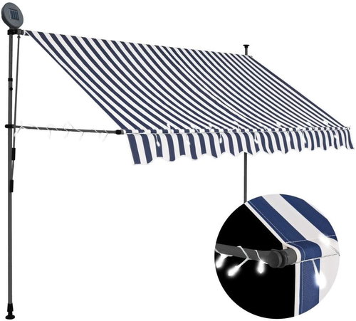 Ručně zatahovací markýza s LED světlem 250 cm modrobílá - Markýza - Main image