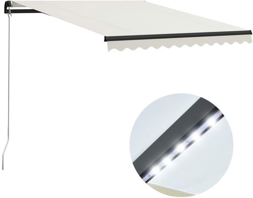 Ručně zatahovací markýza s LED světlem 300 x 250 cm krémová - Markýza - Main image