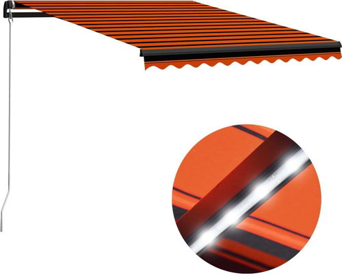 Ručně zatahovací markýza s LED světlem 300x250cm oranžovo-hnědá - Markýza - Main image