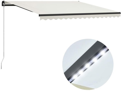 Ručně zatahovací markýza s LED světlem 400 x 300 cm krémová - Markýza - Main image