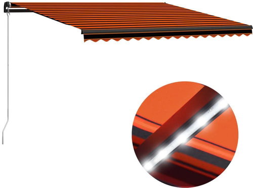 Ručně zatahovací markýza s LED světlem 450x300 cm oranžovohnědá - Markýza - Main image