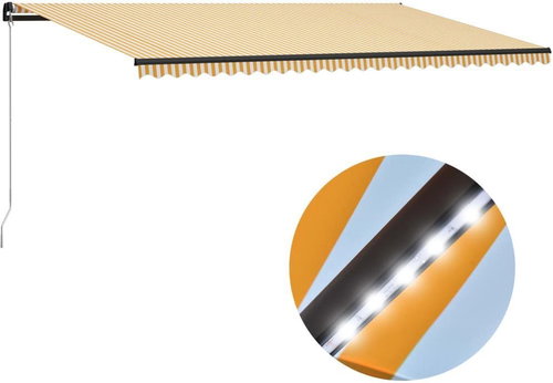 Ručně zatahovací markýza s LED světlem 600 x 300 cm žlutobílá - Markýza - Main image