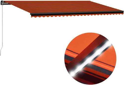 Ručně zatahovací markýza s LED světlem 600x300 cm oranžovohnědá - Markýza - Main image