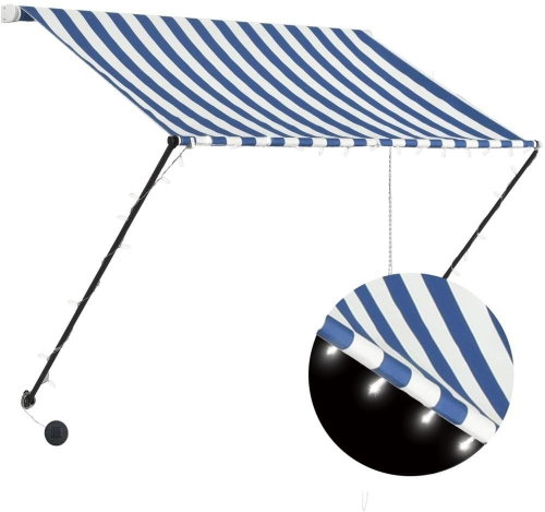 Zatahovací markýza s LED světlem 150 x 150 cm modrobílá - Markýza - Main image