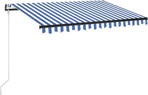 SHUMEE Markýza s LED a senzorem větru, modrobílá 350x250 cm 3069731 - Markýza - Main image