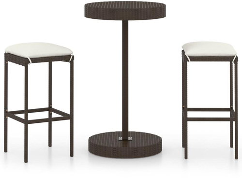 3-piece garden bar set with cushions polyrattan brown 3064758 - Garden Furniture - Main image