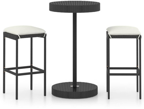 3-piece garden bar set with cushions polyrattan black 3064759 - Garden Furniture - Main image