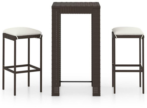 3-piece garden bar set with cushions polyrattan brown 3064774 - Garden Furniture - Main image