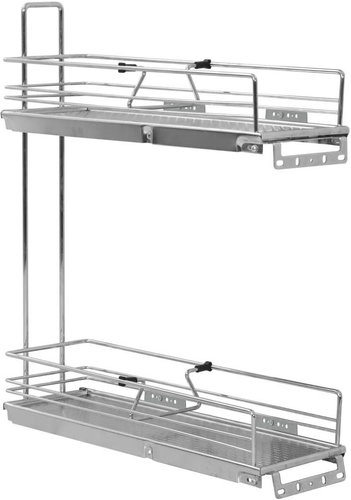 2 tier pull-out kitchen wire basket silver 47×15×54,5 cm - Wardrobe Organiser - Main image