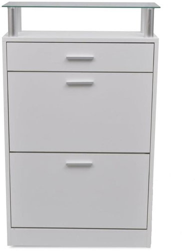 Shoe rack with drawer and upper glass shelf wooden white - Shoe Rack - Main image