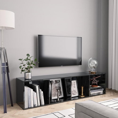 Knihovna/TV skříňka černá s vysokým leskem 143×30×36 cm - Knihovna - Main image