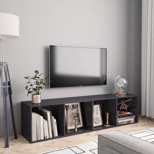 Knihovna/TV skříňka šedá s vysokým leskem 143×30×36 cm - Knihovna - Main image