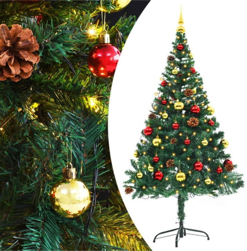 Artificial Christmas tree decorated with bulbs and LED 150 cm green 246392 - Christmas Tree - Main image