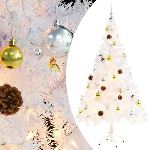 Artificial Christmas tree decorated with bulbs and LED 150 cm white 246395 - Christmas Tree - Main image