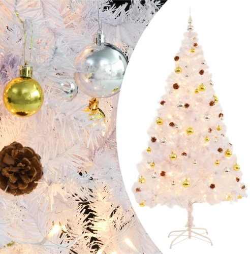 Artificial Christmas tree decorated with bulbs and LED 210 cm white 246397 - Christmas Tree - Main image