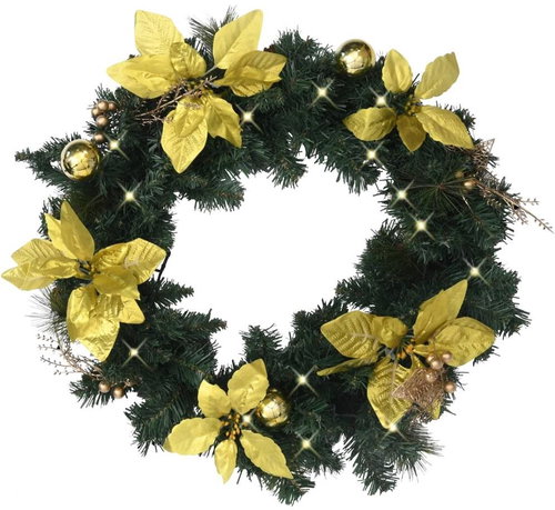 Christmas wreath with LED lights green 60 cm PVC 320974 - Artificial Flower - Main image
