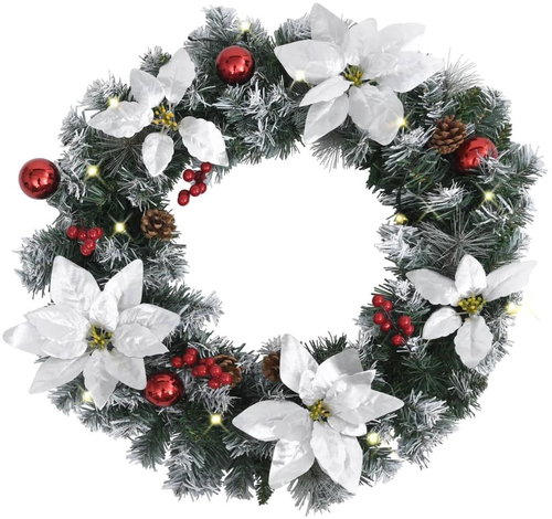 Christmas wreath with LED lights green 60 cm PVC 320975 - Artificial Flower - Main image