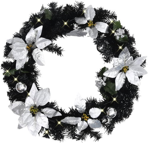Christmas wreath with LED lights black 60 cm PVC 320977 - Artificial Flower - Main image