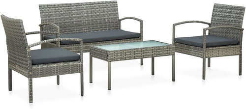 4-piece garden set with cushions polyrattan grey 45787 - Garden Furniture - Main image