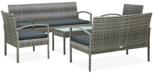 5-piece garden sofa set with cushions polyrattan grey 45790 - Garden Furniture - Main image